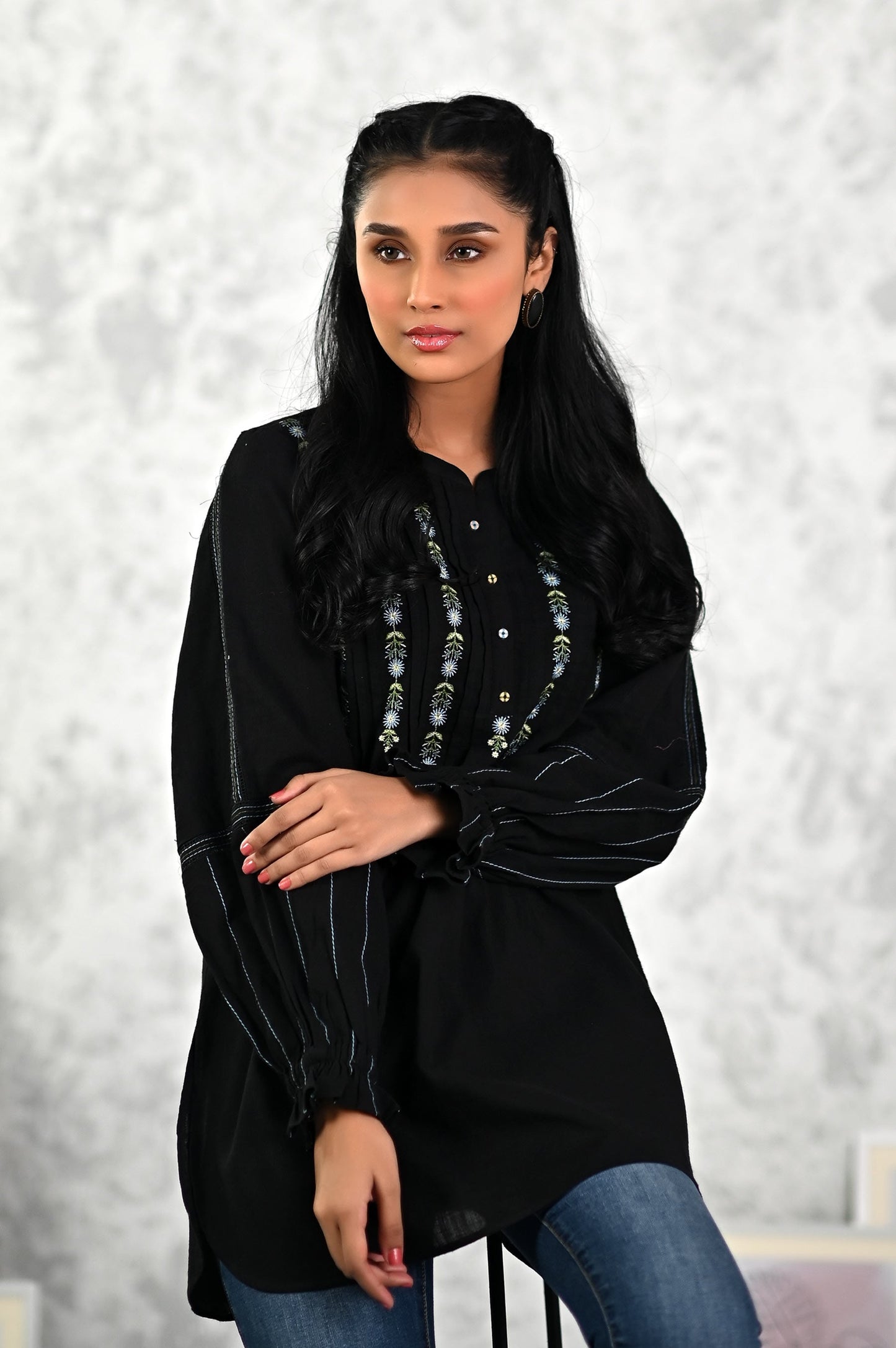 Stitched 1 Piece Embroidered Khaddar Fushion Top