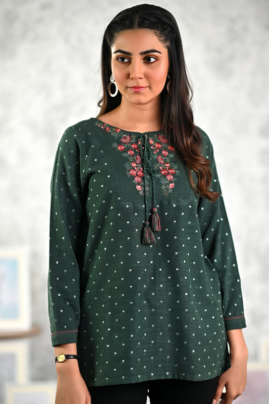 Stitched 1 Piece Embroidered Khaddar Fushion Top