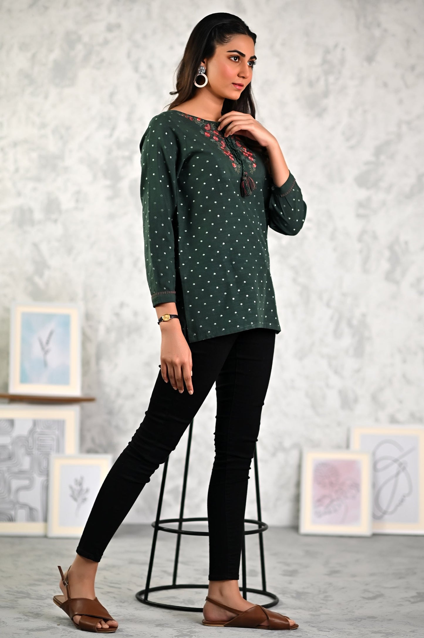 Stitched 1 Piece Embroidered Khaddar Fushion Top