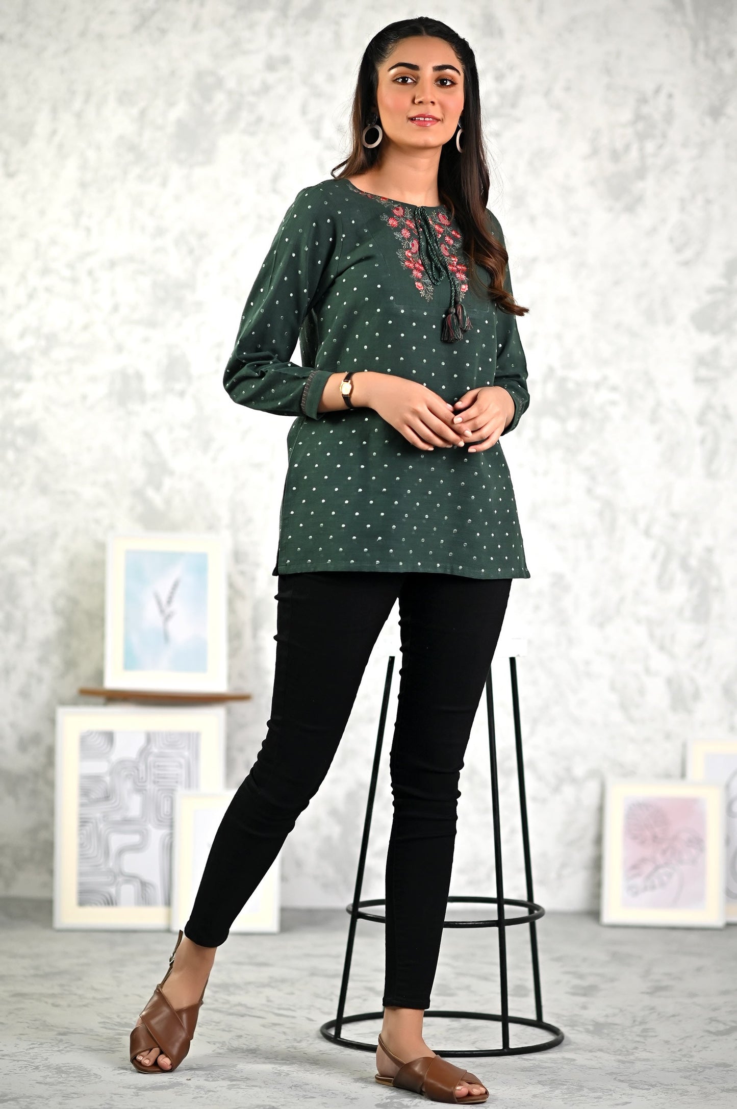 Stitched 1 Piece Embroidered Khaddar Fushion Top