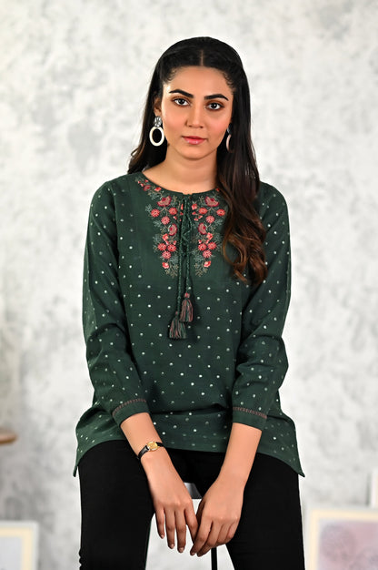 Stitched 1 Piece Embroidered Khaddar Fushion Top