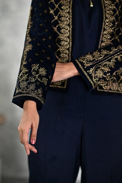 Stitched 1 Piece Embroidered Short Velvet Jacket