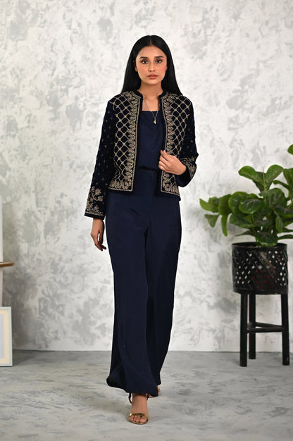 Stitched 1 Piece Embroidered Short Velvet Jacket