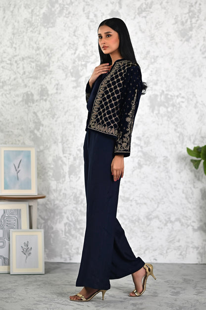 Stitched 1 Piece Embroidered Short Velvet Jacket