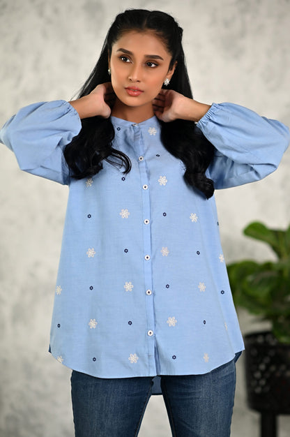 Stitched 1 Piece Embroidered Chambray Shirt