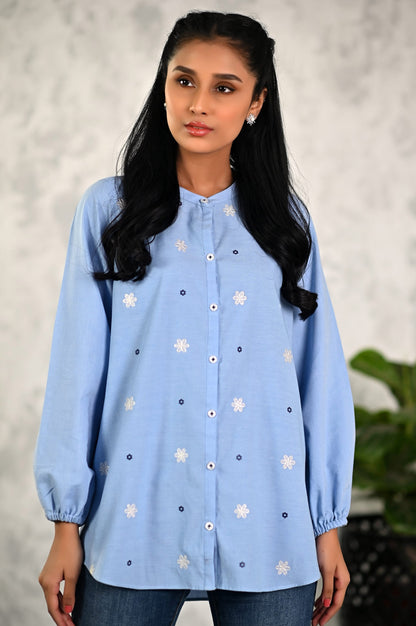 Stitched 1 Piece Embroidered Chambray Shirt