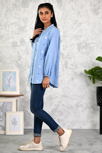 Stitched 1 Piece Embroidered Chambray Shirt