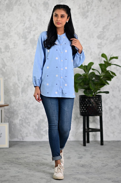 Stitched 1 Piece Embroidered Chambray Shirt