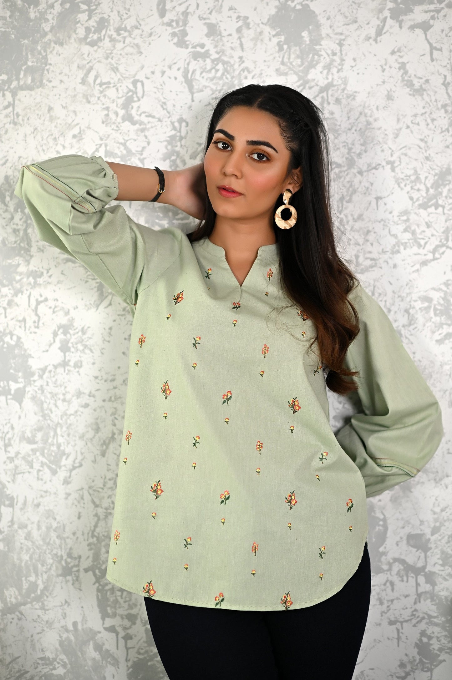 Stitched 1 Piece Embroidered Fusion Top