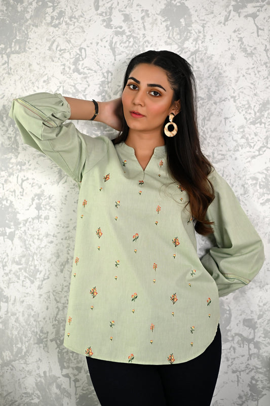 Stitched 1 Piece Embroidered Fusion Top