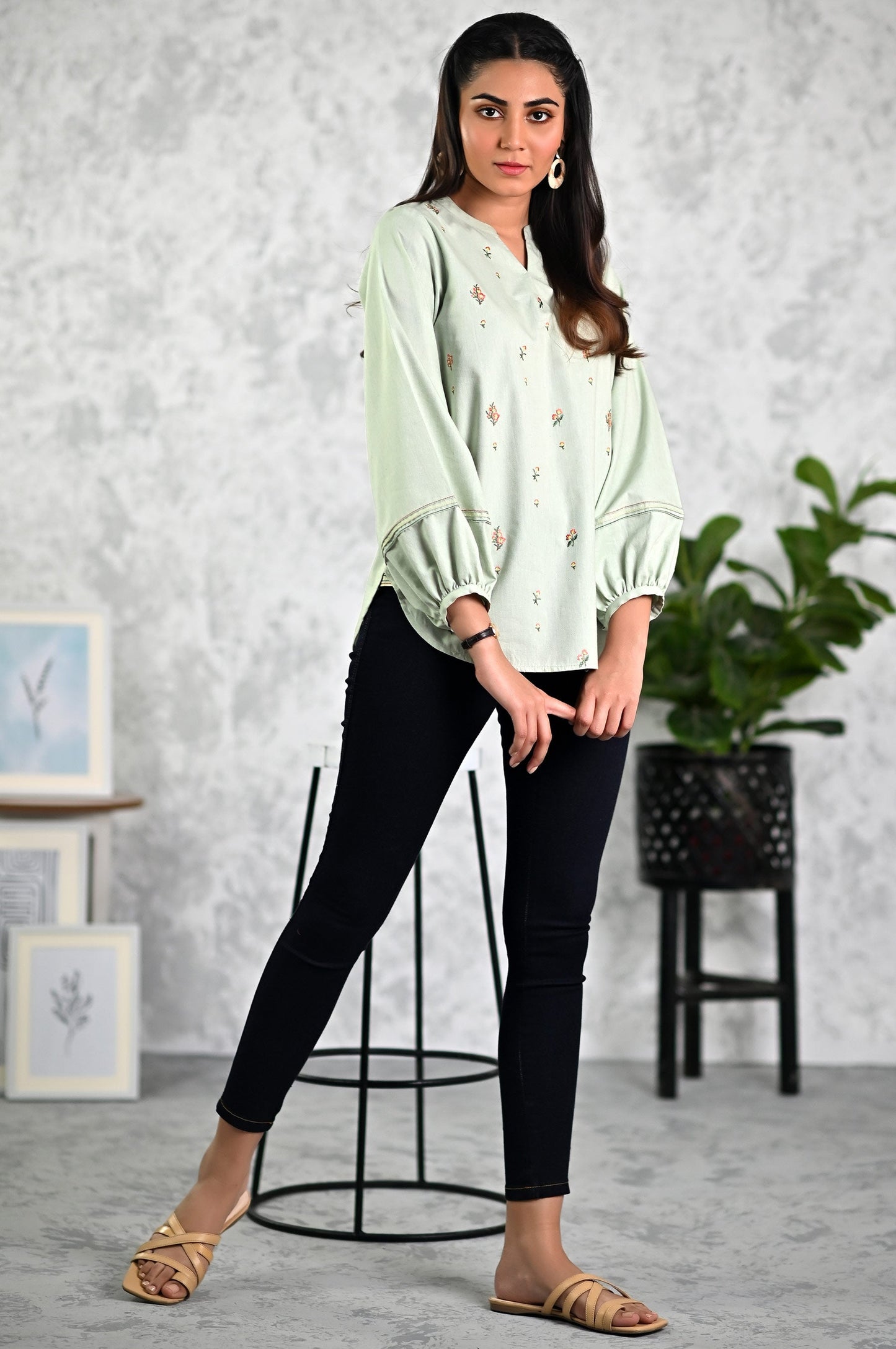 Stitched 1 Piece Embroidered Fusion Top