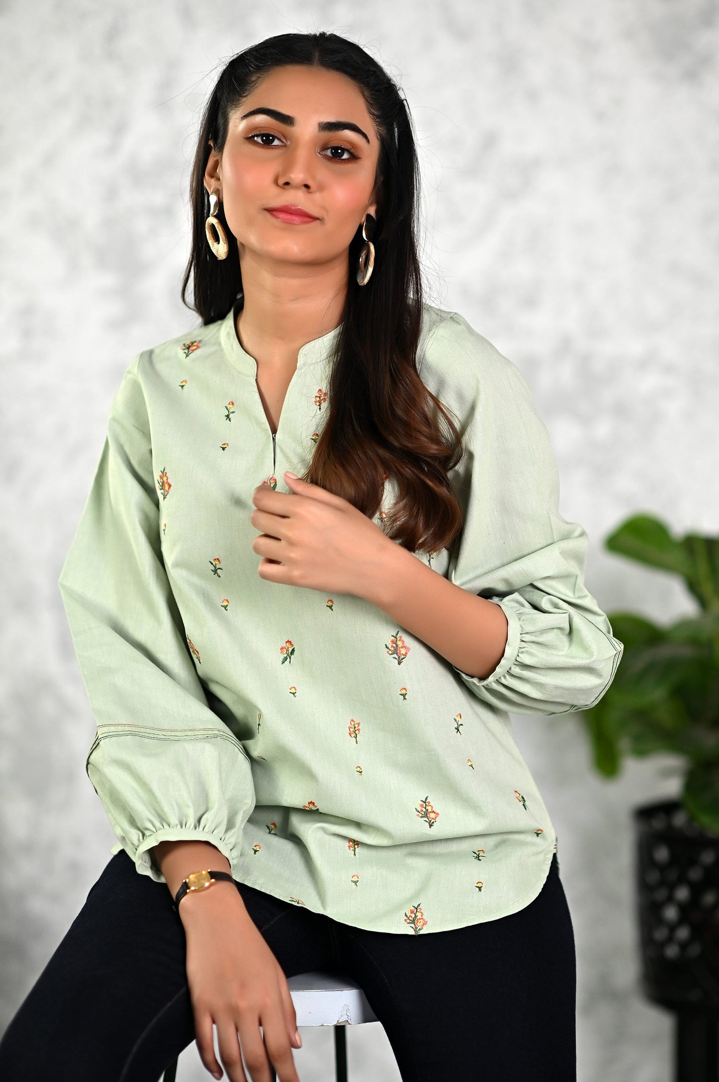 Stitched 1 Piece Embroidered Fusion Top