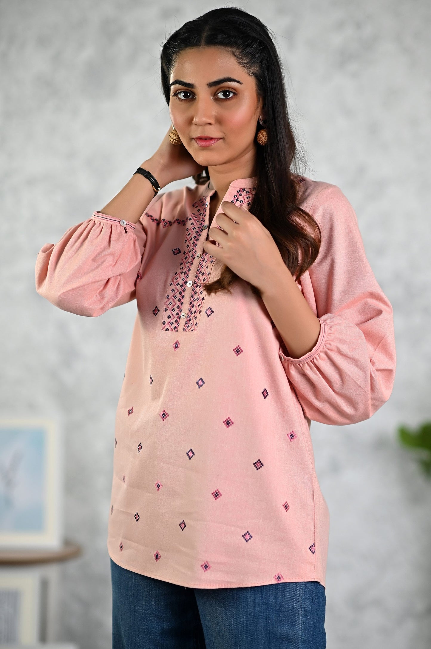 Stitched 1 Piece Embroidered Fushion Top