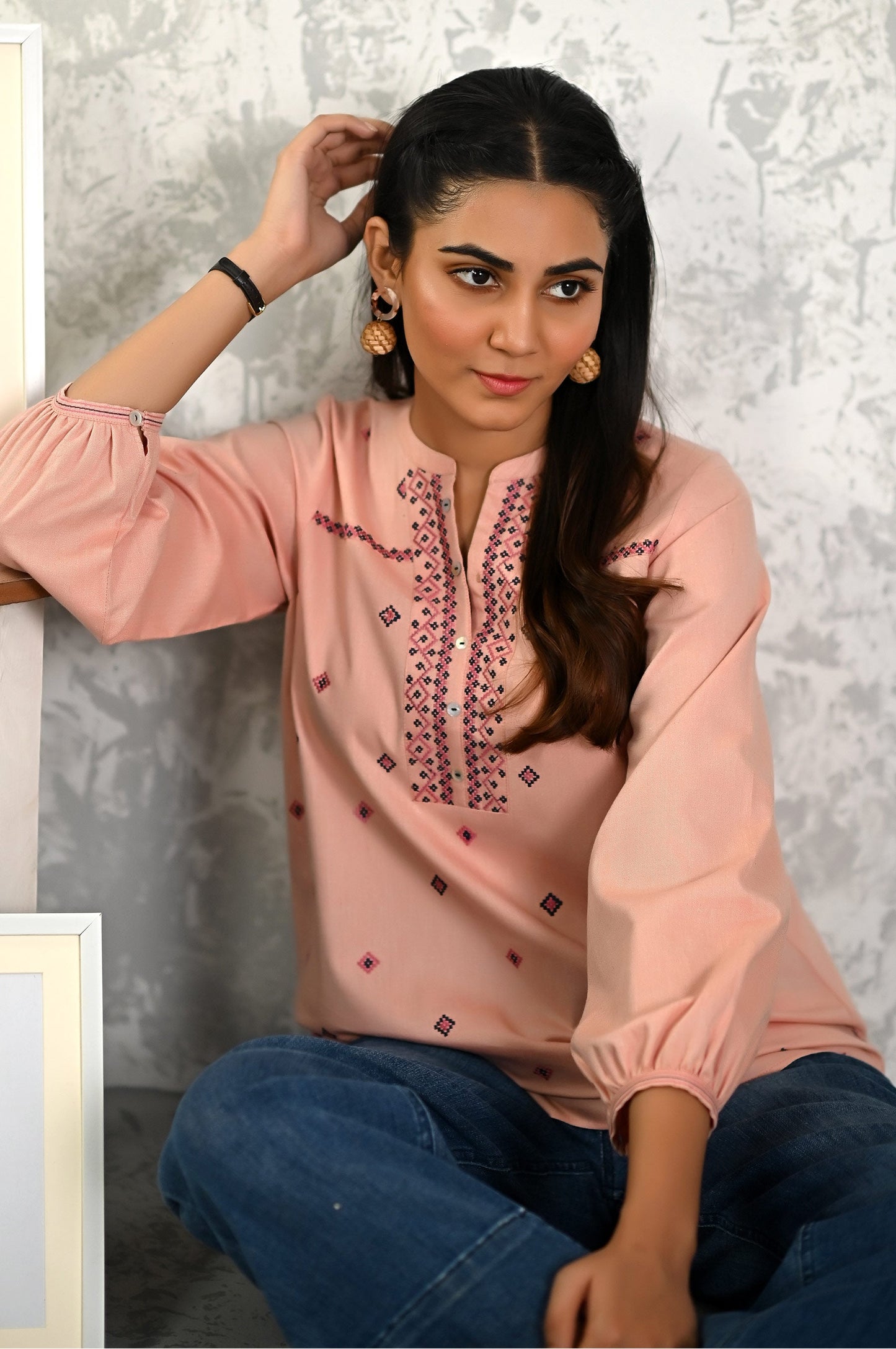 Stitched 1 Piece Embroidered Fushion Top