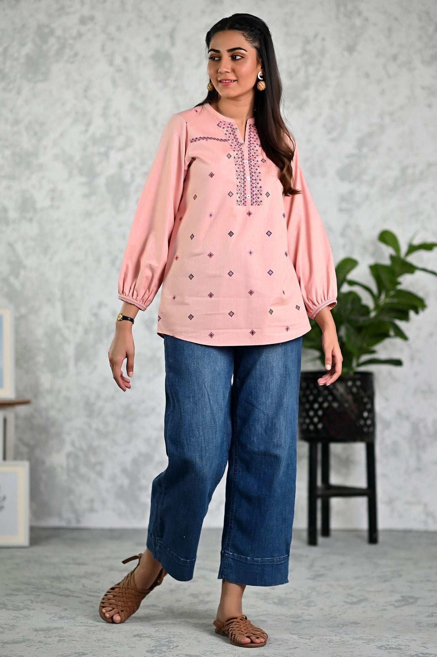 Stitched 1 Piece Embroidered Fushion Top