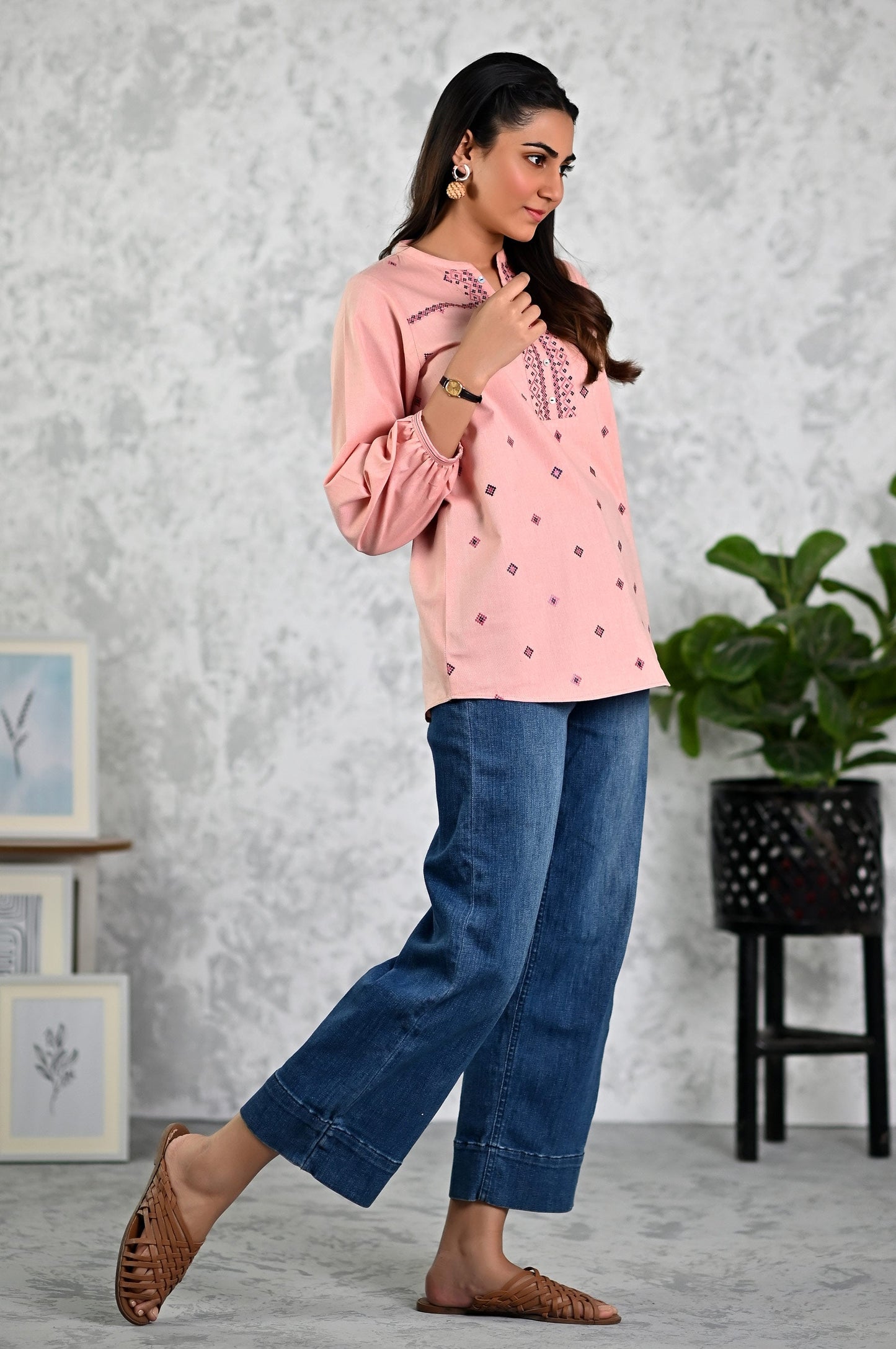 Stitched 1 Piece Embroidered Fushion Top