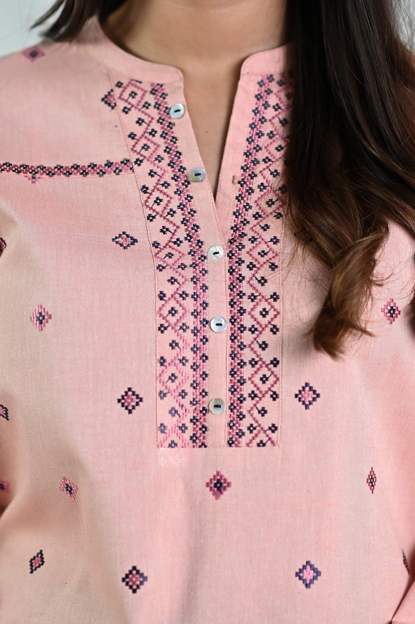 Stitched 1 Piece Embroidered Fushion Top