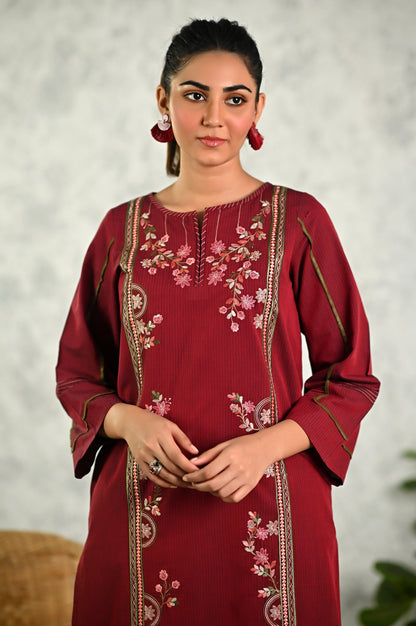 Stitched 1 Piece Embroidered Yarn Dyed Textured Shirt