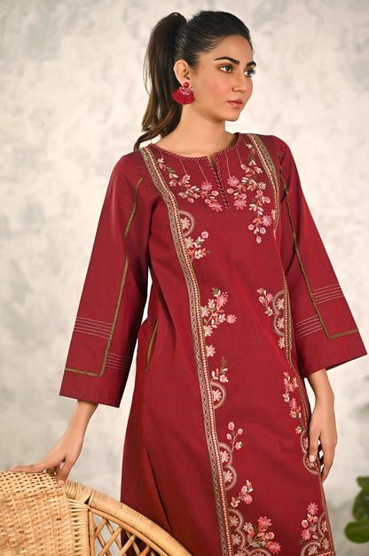 Stitched 1 Piece Embroidered Yarn Dyed Textured Shirt