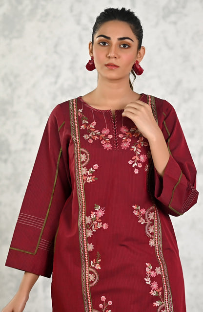 Stitched 1 Piece Embroidered Yarn Dyed Textured Shirt