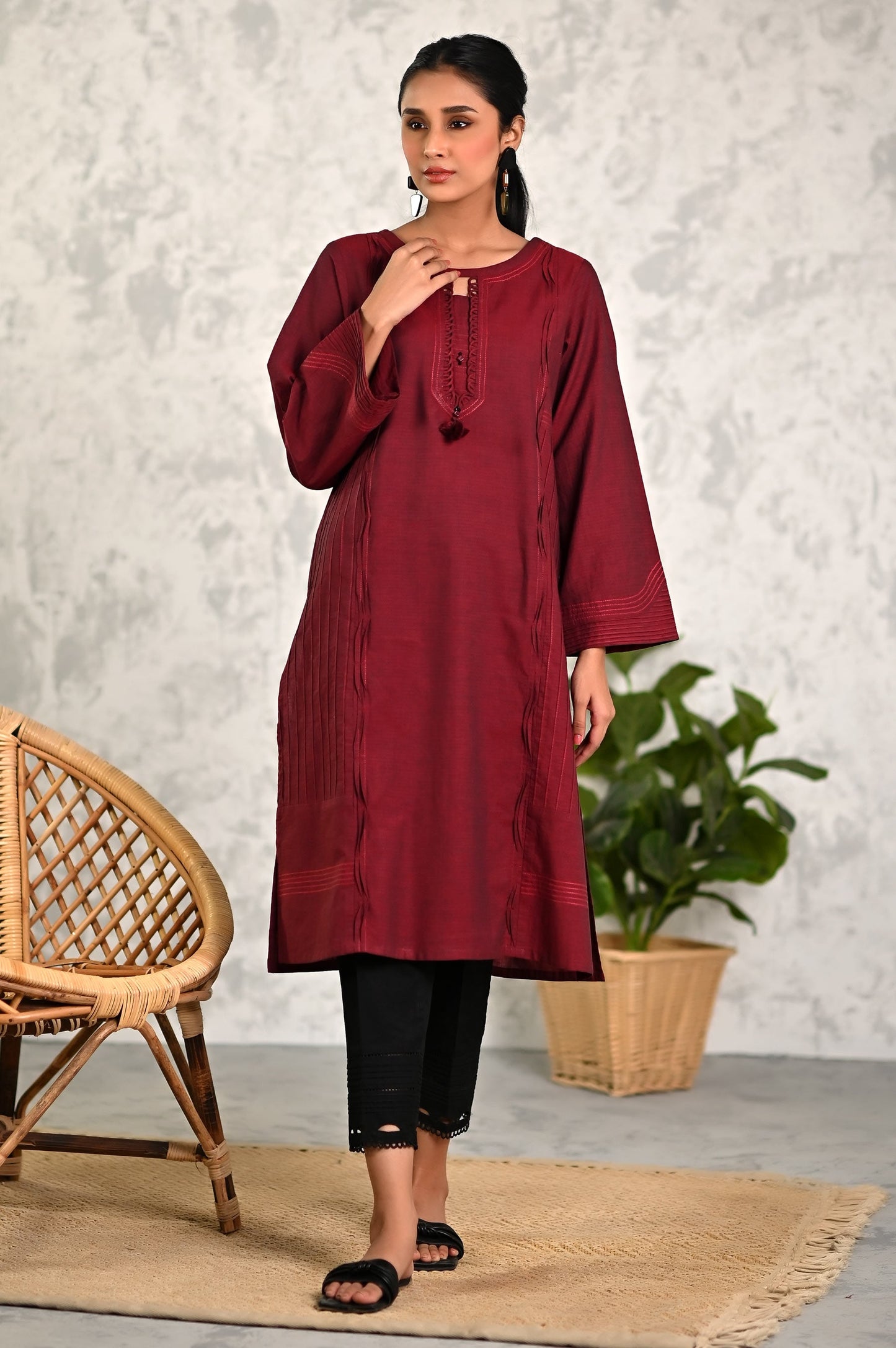 Stitched 1 Piece Embellished Yarn Dyed Textured Shirt