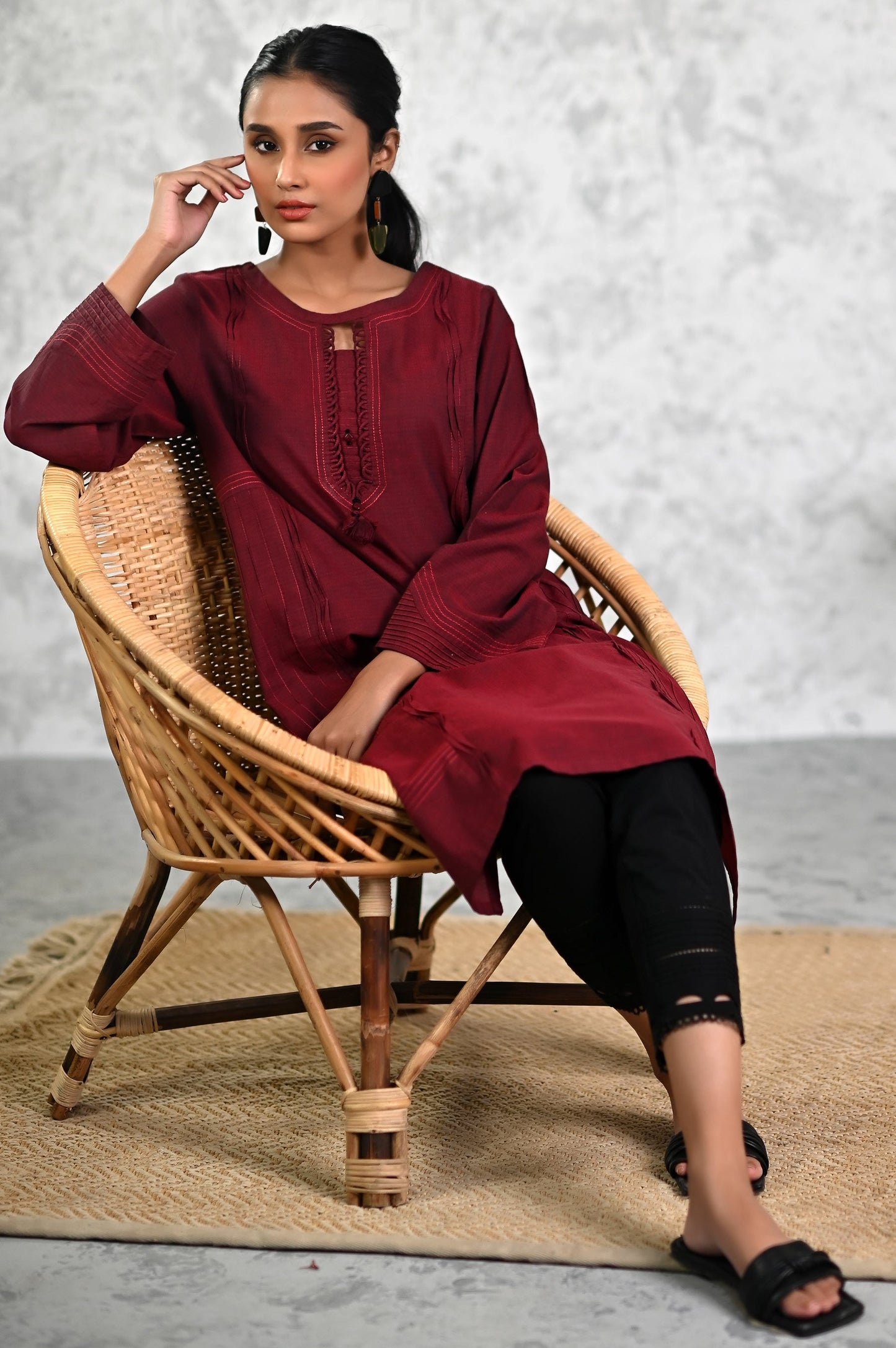 Stitched 1 Piece Embellished Yarn Dyed Textured Shirt