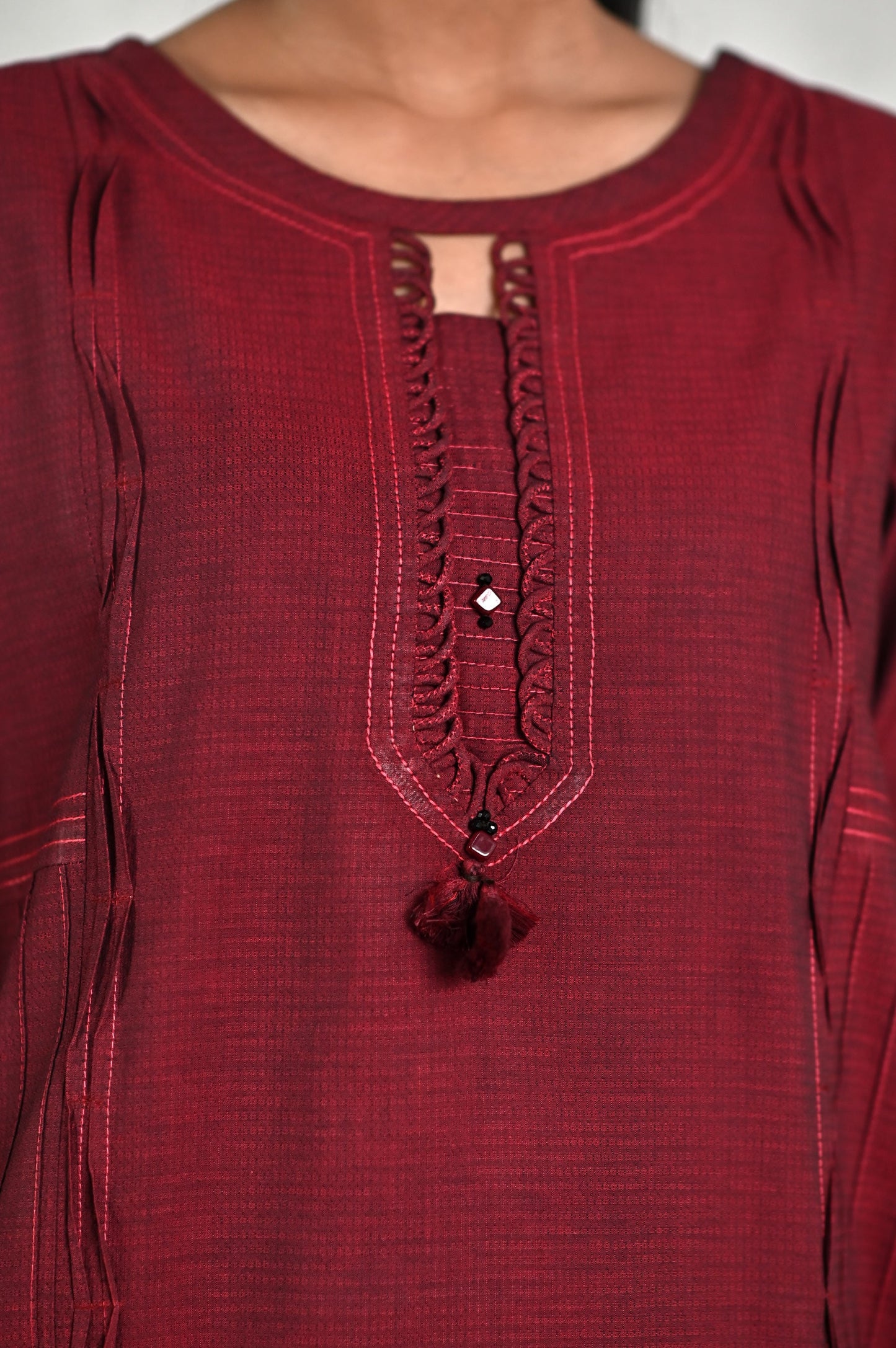 Stitched 1 Piece Embellished Yarn Dyed Textured Shirt