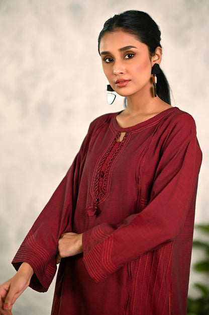 Stitched 1 Piece Embellished Yarn Dyed Textured Shirt