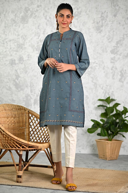 Stitched 1 Piece Embroidered Yarn Dyed Textured Shirt