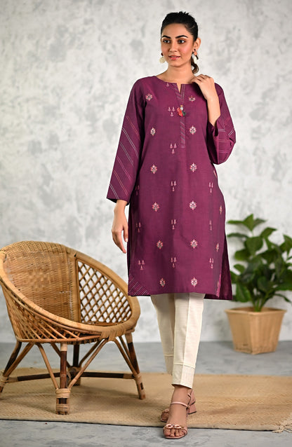 Stitched 1 Piece Embroidered Yarn Dyed Textured Shirt