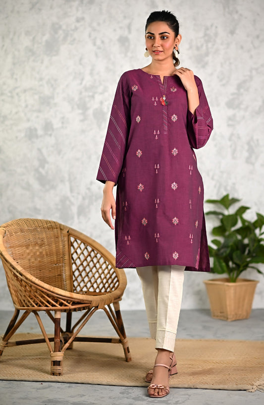 Stitched 1 Piece Embroidered Yarn Dyed Textured Shirt