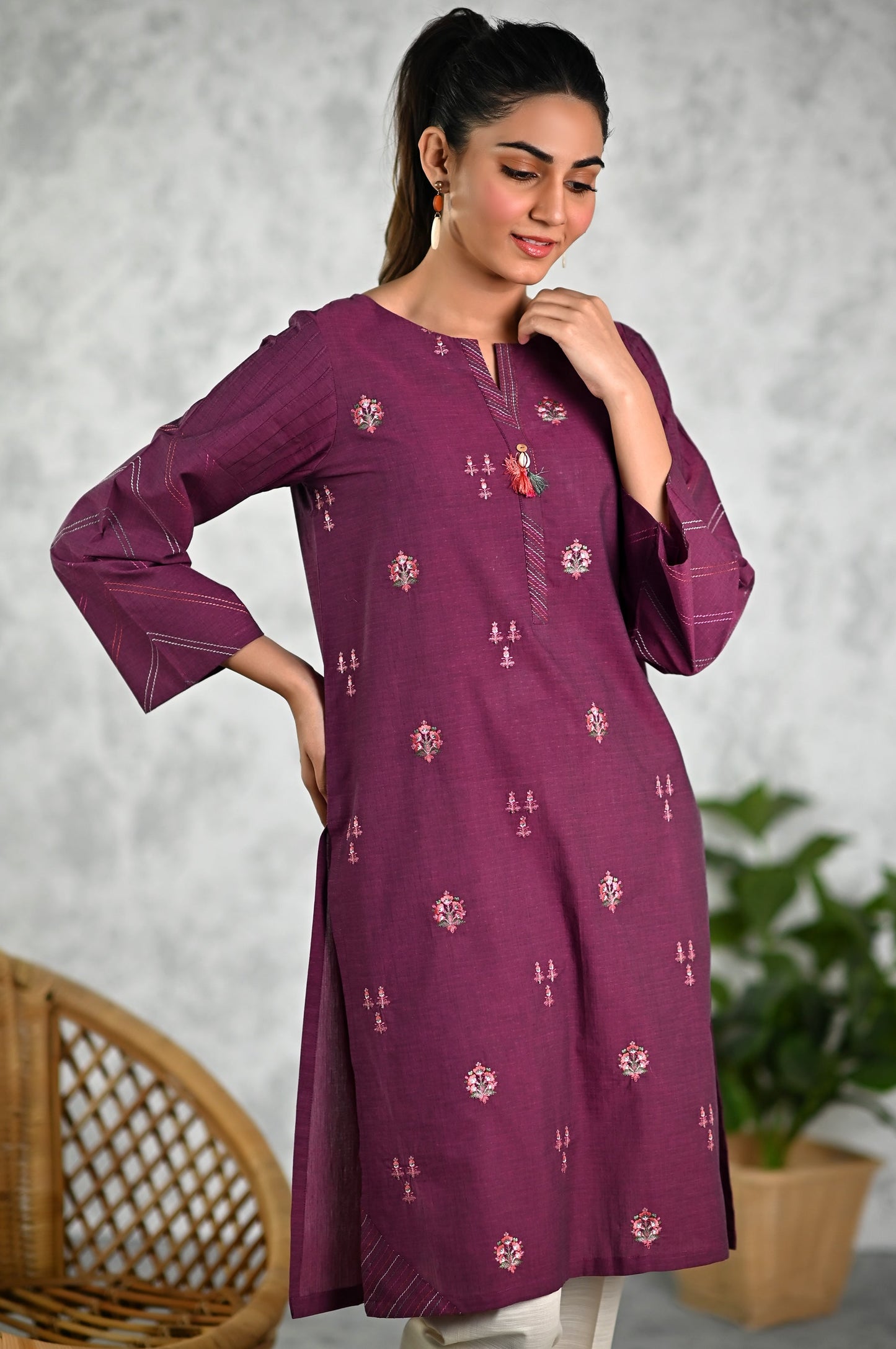 Stitched 1 Piece Embroidered Yarn Dyed Textured Shirt