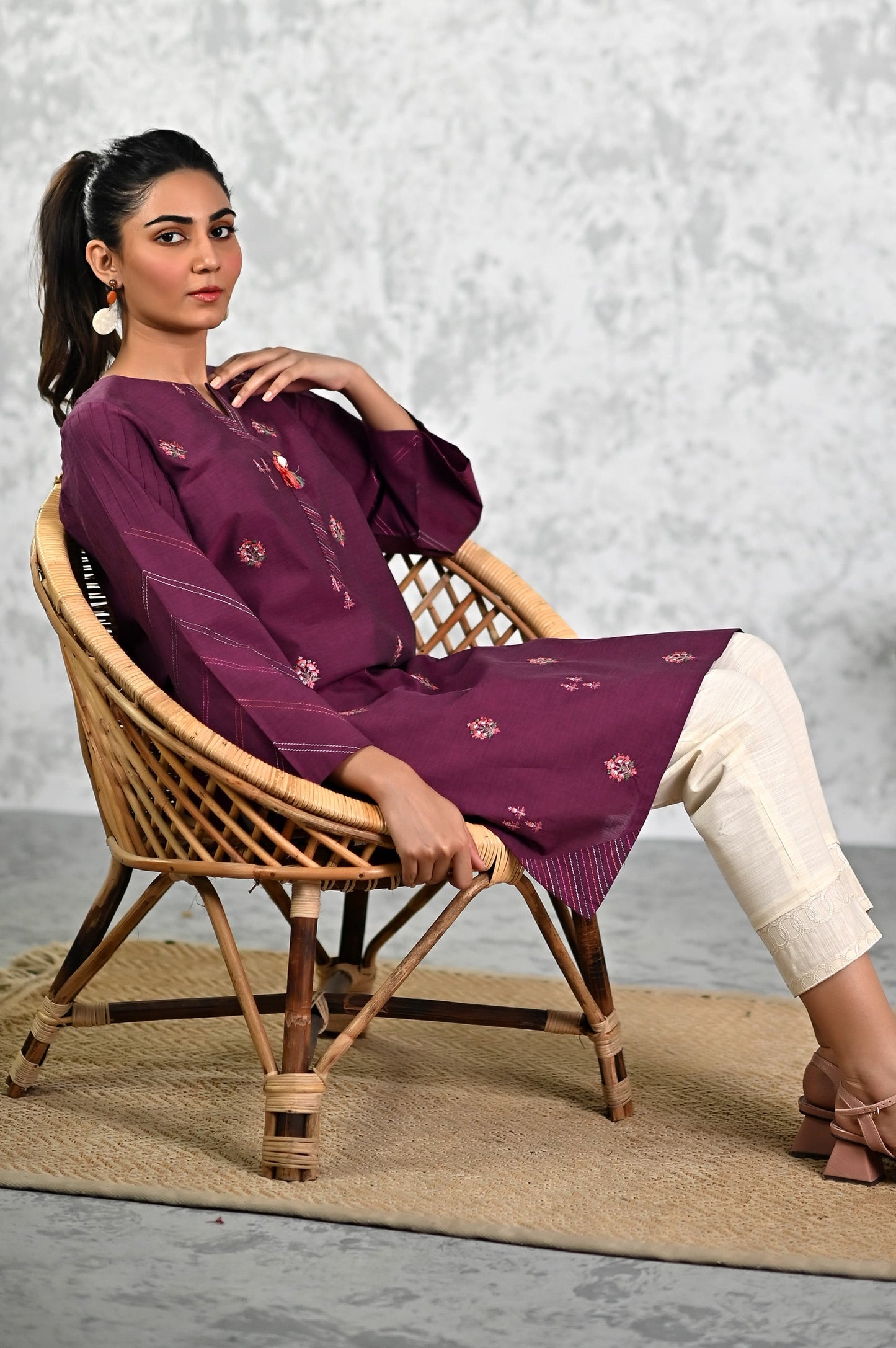 Stitched 1 Piece Embroidered Yarn Dyed Textured Shirt