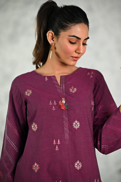 Stitched 1 Piece Embroidered Yarn Dyed Textured Shirt