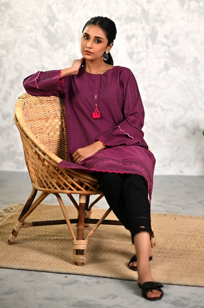 Stitched 1 Piece Embroidered Yarn Dyed Textured Shirt