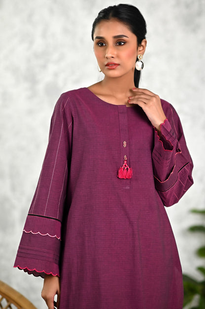 Stitched 1 Piece Embroidered Yarn Dyed Textured Shirt