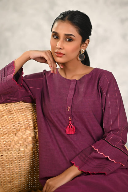 Stitched 1 Piece Embroidered Yarn Dyed Textured Shirt