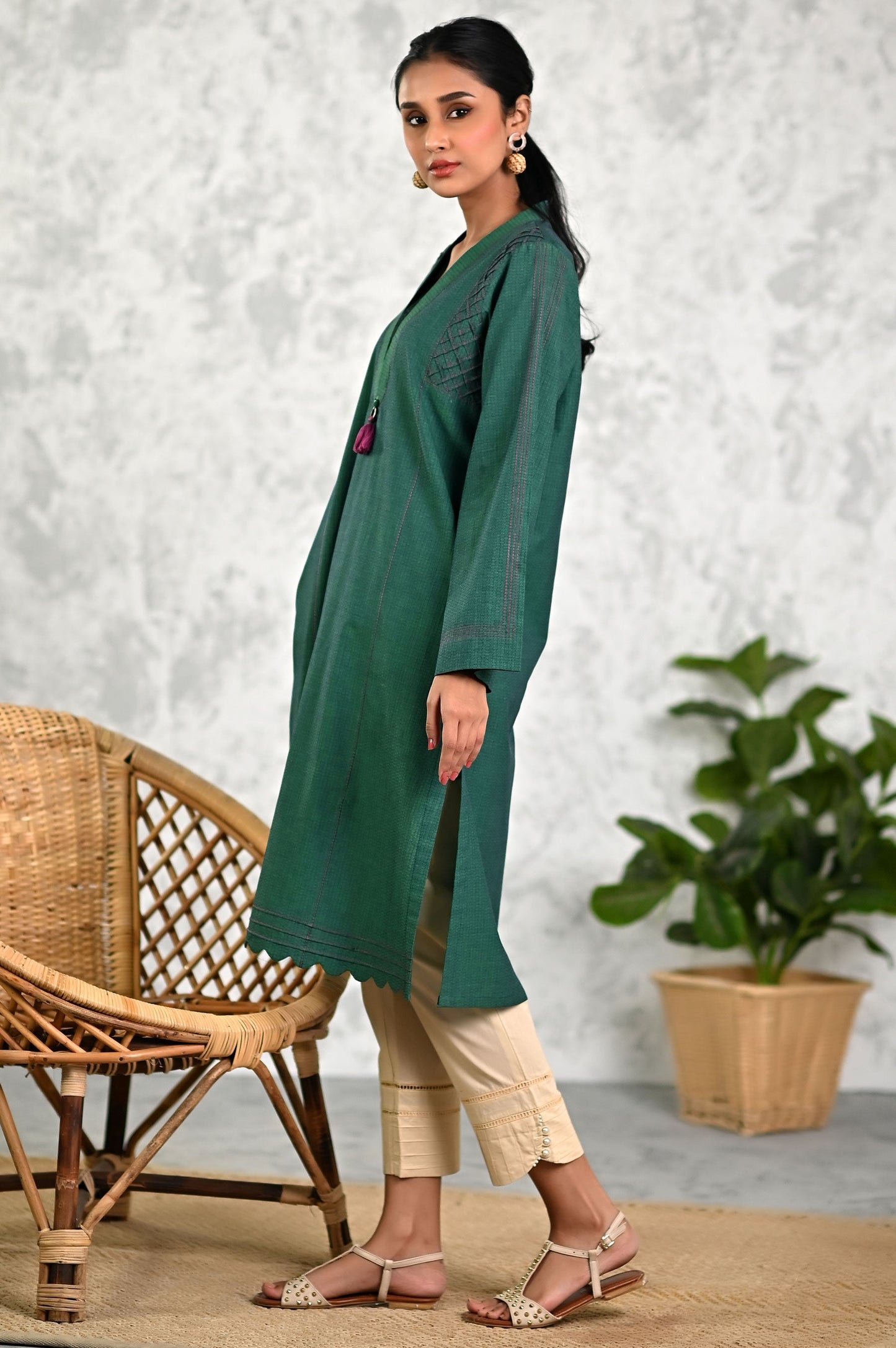 Stitched 1 Piece Embellished Yarn Dyed Textured Top