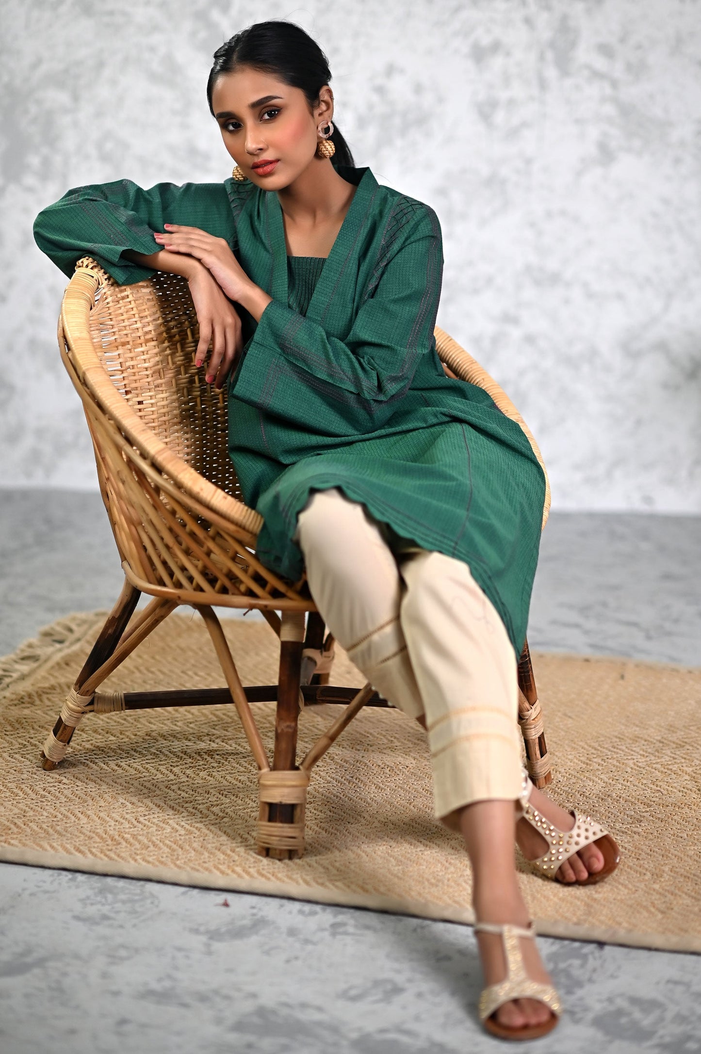 Stitched 1 Piece Embellished Yarn Dyed Textured Top