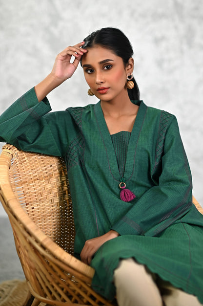 Stitched 1 Piece Embellished Yarn Dyed Textured Top