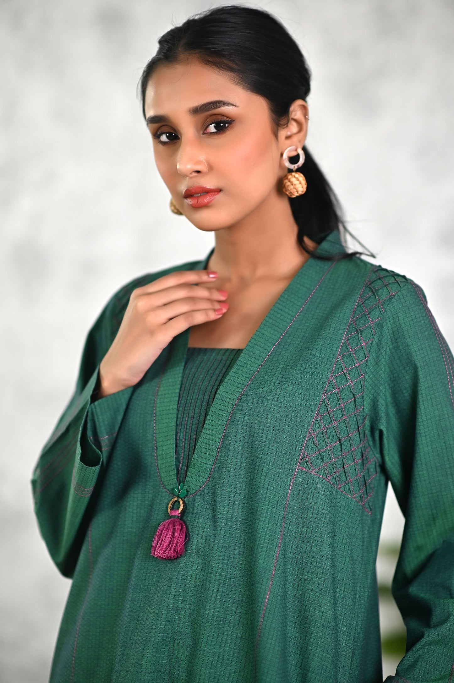 Stitched 1 Piece Embellished Yarn Dyed Textured Top