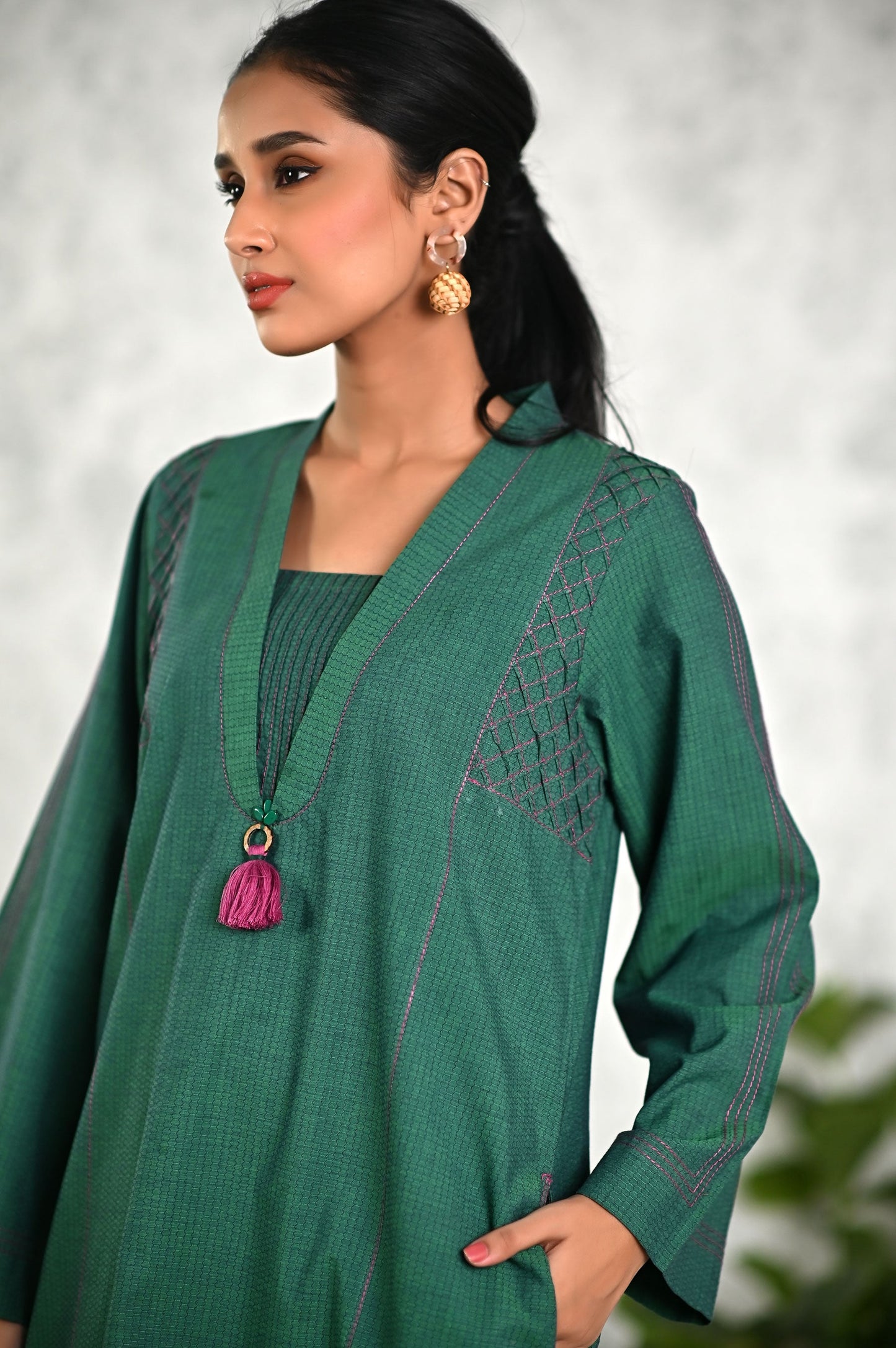 Stitched 1 Piece Embellished Yarn Dyed Textured Top