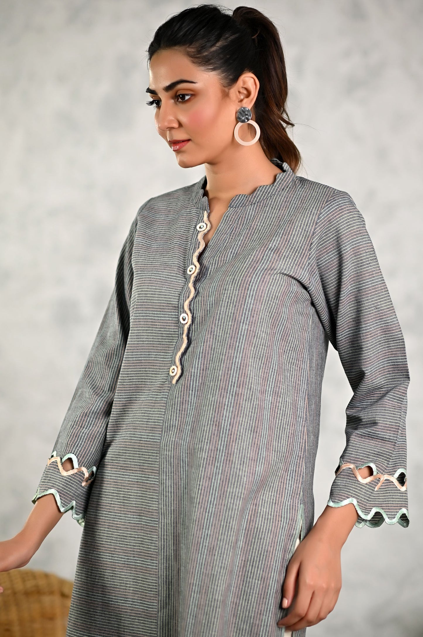Stitched 1 Piece Embroidered Yarn Dyed Striped Shirt