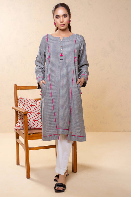 Stitched 1 Piece Embellished Yarn Dyed Striped Top