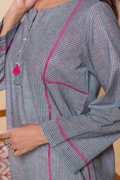 Stitched 1 Piece Embellished Yarn Dyed Striped Top