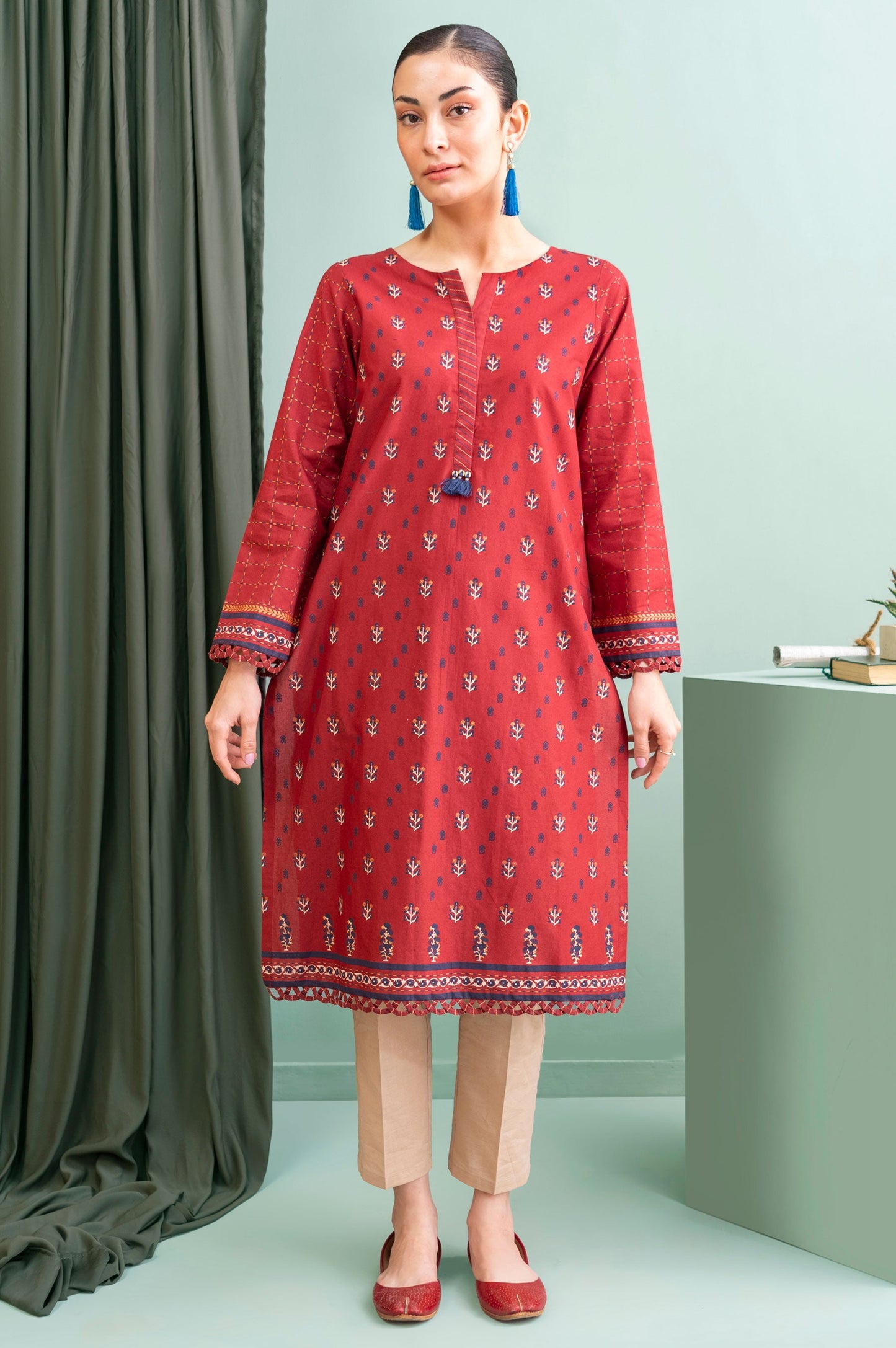 Stitched 1 Piece Embellished Screen Printed Cambric Shirt