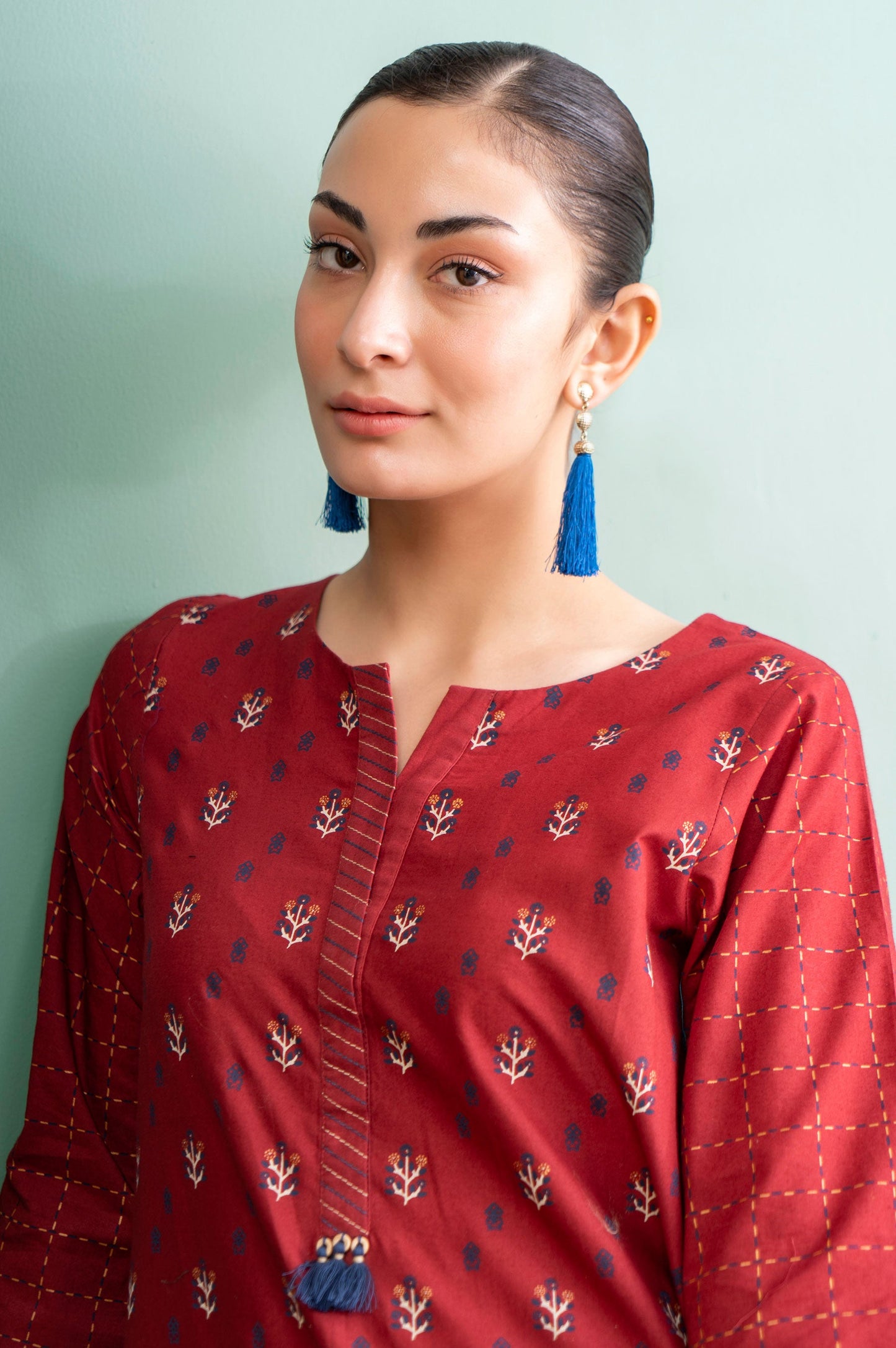 Stitched 1 Piece Embellished Screen Printed Cambric Shirt