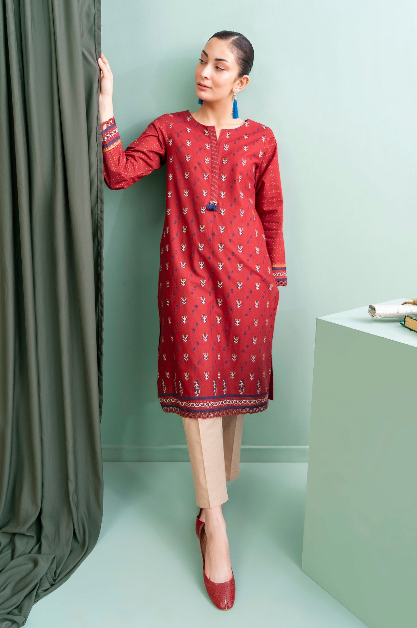 Stitched 1 Piece Embellished Screen Printed Cambric Shirt