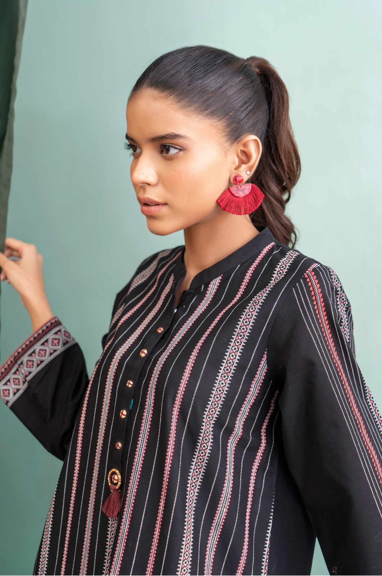 Stitched 1 Piece Embellished Screen Printed Cambric Shirt