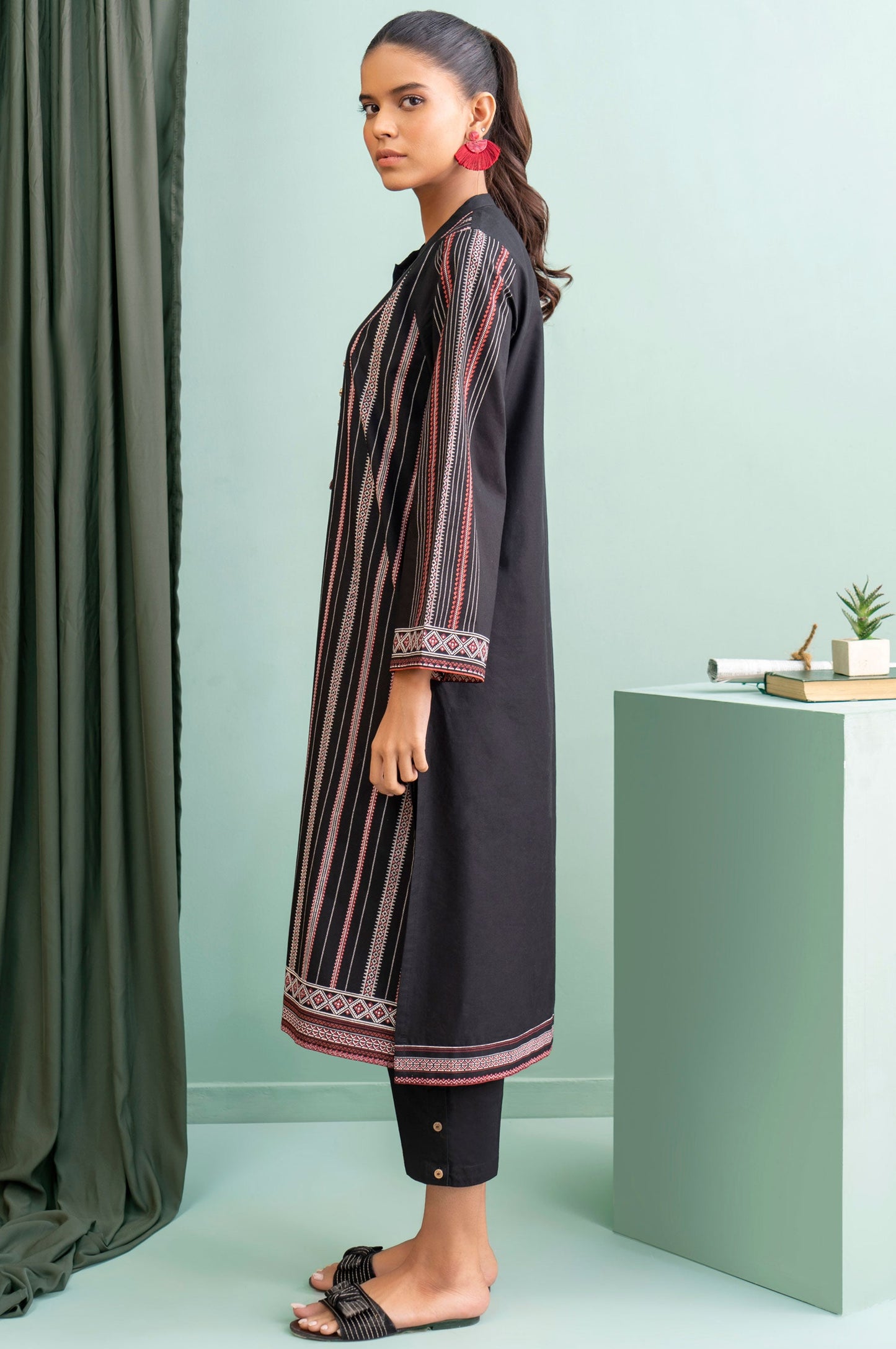 Stitched 1 Piece Embellished Screen Printed Cambric Shirt